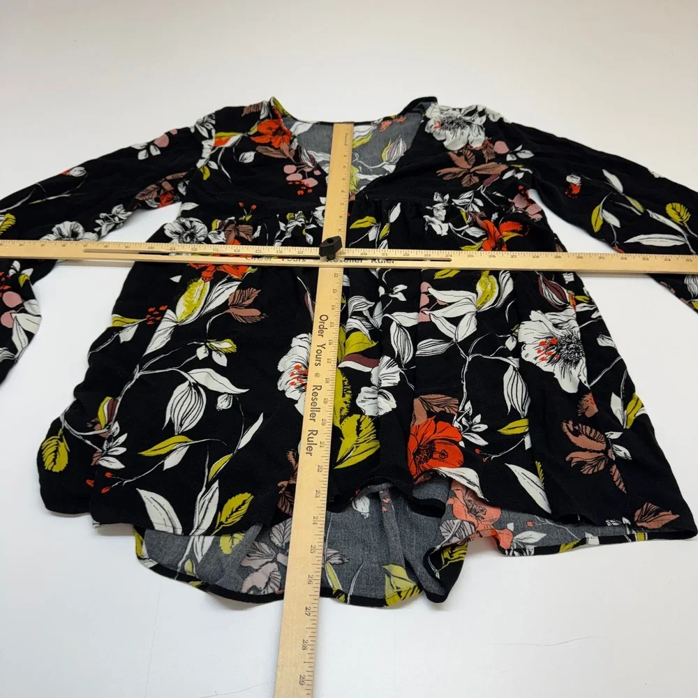 Free People Blouse Womens Small Black Bella Floral Boho Indie Peasant